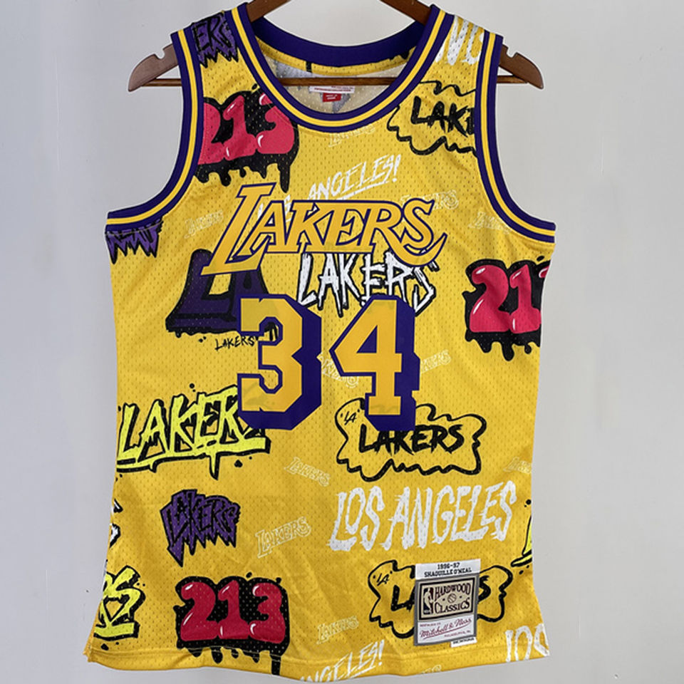 1996/97 Lakers ONEAL #34 Yellow Retro NBA Jerseys 热压