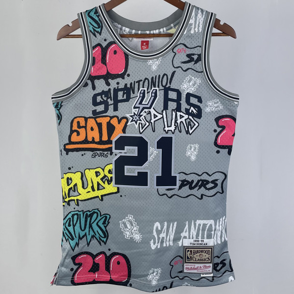 1998/99 Spurs DUNCAN #21 Grey Retro NBA Jerseys 热压