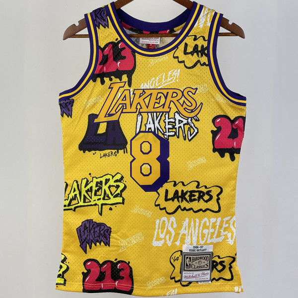 1996/97 Lakers BRYANT #8 Yellow Retro NBA Jerseys 热压