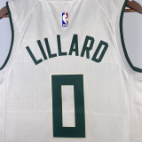 2023/24 Bucks LILLARD #0 Off-White  NBA Jerseys