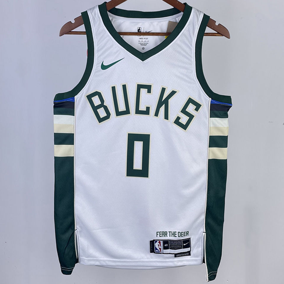 2023/24 Bucks LILLARD #0 Off-White NBA Jerseys