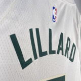 2023/24 Bucks LILLARD #0 Off-White  NBA Jerseys