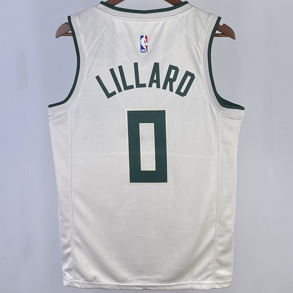 2023/24 Bucks LILLARD #0 Off-White NBA Jerseys