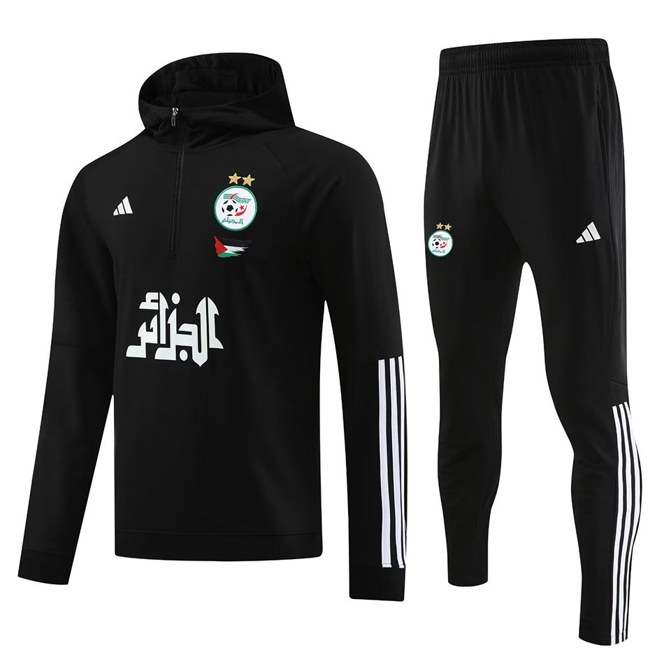 2023 24 Algeria Black Hoody Zipper Jacket Tracksuit