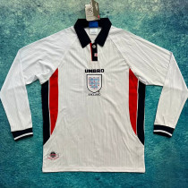 1998 England Home White Retro Long Sleee  Jersey