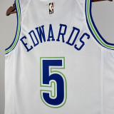 2023/24 Timberwolves EDWARDS #5 White Retro NBA Jerseys 热压