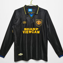 1993/94 M Utd Away Black Long Sleeve Retro Soccer Jersey