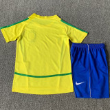 2002 Brazil Home Yellow Retro Kids Soccer Jersey