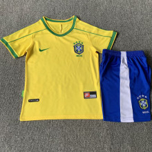 1998 Brazil Home Yellow Retro Kids Soccer Jersey