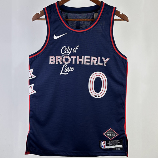 2023/24 76ers MAXEY #0 Sapphire Blue City Edition NBA Jerseys 热压