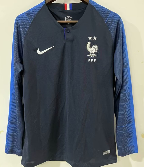 2018 France Home Retro Long Sleeve Soccer Jersey