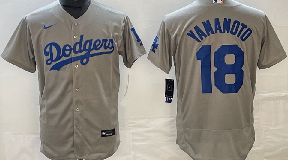 La Dodgers #18 Yamamoto Grey Baseball Jersey