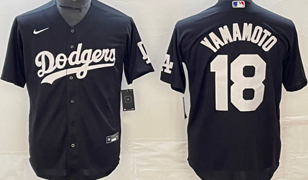 LA Dodgers #18 YAMAMOTO Black Baseball Jersey