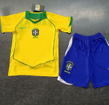 2004 Brazil Home Yellow Retro Kids Soccer Jersey