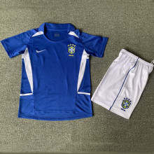 2002 Brazil Away Blue Retro Kids Soccer Jersey