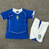 2004 Brazil Away Blue Retro Kids Soccer Jersey
