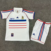 1998 France Away White Kids Retro Soccer Jersey