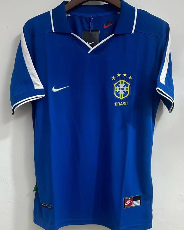 1997 Brazil Away Blue Retro Soccer Jersey