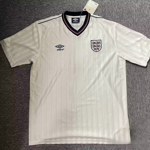 1986 England Home White Retro Soccer Jersey