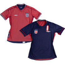 2002 England Away Blue & Red Retro Soccer Jersey (Double-sided)  双面