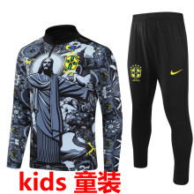 2025 Brazil Black Kids Sweater Tracksuit