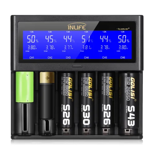 Golisi Inlife S6 2A 1A 0.5A Smart Battery Rechargeable Charger LCD Screen