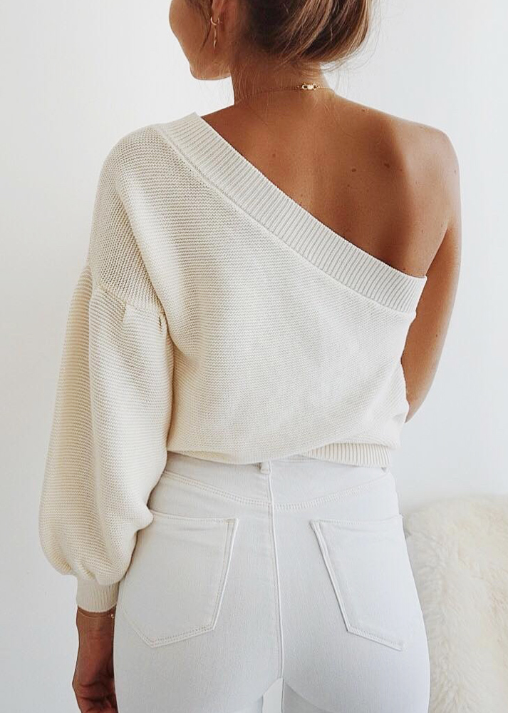 one shoulder sweater white