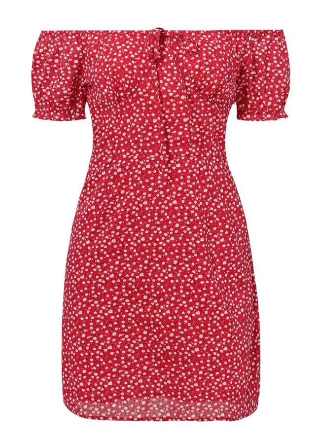 red floral bodycon dress