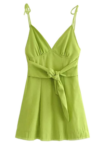 Backless Slip Dress In Lime Green Dishee