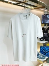 サンローラン服 SaintLaurent2022春夏裾カットシンプルロゴプリントカジュアルラウンドネック半袖Tシャツ