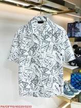 プラダ服 PRADA2022新しいロゴプリントラペル半袖シャツ
