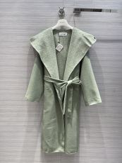 ロエベ服 LOEWE2022早春新商品オールドフラワーロゴ両面ウールフード付きロングウールコート