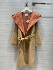 ロエベ服 LOEWE2022早春新商品オールドフラワーロゴ両面ウールフード付きロングウールコート