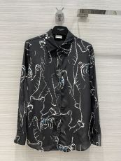 サンローラン服 Saint Laurent2022年春夏新しい抽象的なスケッチタイガープリントシルクシャツ