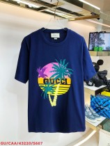 グッチ服 GUCCI2022夏新作 サンセット サンセット 椰子の木プリント ラウンドネック 半袖Tシャツ