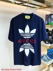グッチ服 GUCCI x Adidas2022新作 トレフォイルプリント 丸首半袖Tシャツ