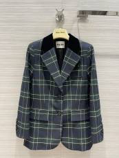 ミュウミュウ服 Miu Miu 2022 初秋の新しいレトロな英国スタイルのベルベットのステッチの襟の格子縞のスーツ