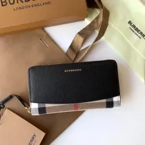 バーバリー財布BURBERRY 2022年新作 チェック柄＆グレインレザー ジッパーバッグ