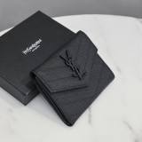 サンローラン財布Yves Saint Laurent 2023年新作 三つ折り財布 ボール柄 黒 ブラック バックル