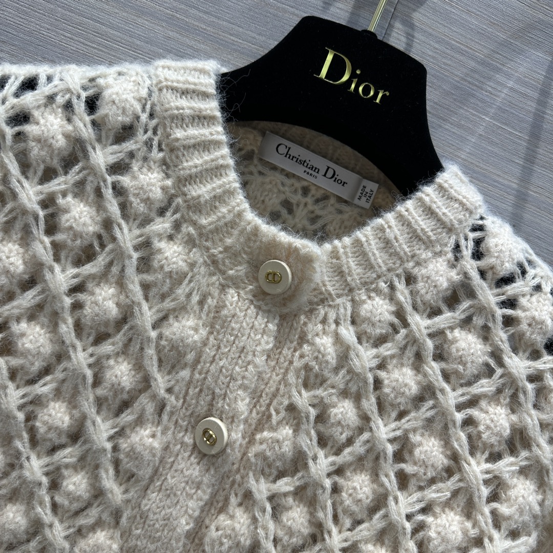 Christian Dior おリボン付きシルクカーディガンVert 36