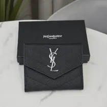 サンローラン財布Yves Saint Laurent 2023年新作 三つ折り財布 ブラック シルバー バックル