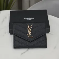 サンローラン財布Yves Saint Laurent 2023年新作 三つ折り財布 ボール柄 ブラック ゴールド バックル
