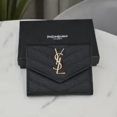 サンローラン財布Yves Saint Laurent 2023年新作 三つ折り財布 ボール柄 ブラック ゴールド バックル