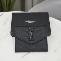 サンローラン財布Yves Saint Laurent 2023年新作 三つ折り財布 ボール柄 黒 ブラック バックル