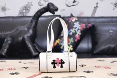 クロムハーツバッグCHROME HEARTS 2023新作 白×黒 ピンク レザー クロス シリンダーバッグ