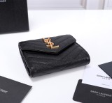 サンローラン財布Yves Saint Laurent 2023年新作 高品質 403943 三つ折り財布 ボール柄 ブラック ゴールドバックル