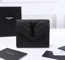 サンローラン財布Yves Saint Laurent 2023年新作 高級 403943 三つ折り財布 ボール柄 黒 ブラック バックル
