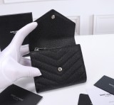 サンローラン財布Yves Saint Laurent 2023年新作 高品質 403943 三つ折り財布 ボールグレイン ブラック シルバーバックル