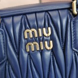 ミュウミュウバッグMiu Miu 2023 新しい高品質 5BB124 ボーリング ハンドバッグ ダーク ブルー