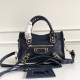 バレンシアガバッグBALENCIAGA 2023 新しい高品質のゴールド バックル サファイア ブルー小さなゴートスキン オートバイ バッグ